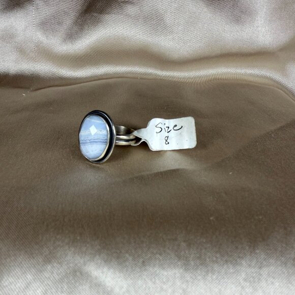 Vintage Style Sterling Silver Ring with Blue Lace Agate Oval Gemstone Size 8 - Picture 3 of 5
